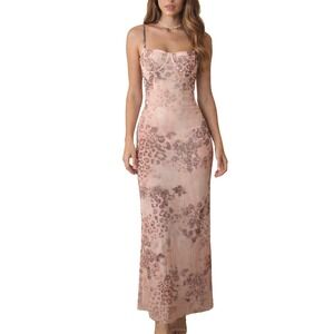 Y2K Corset Maxi Dress Medium Lace Up Mesh Milkmaid Coquette Romantic Festival